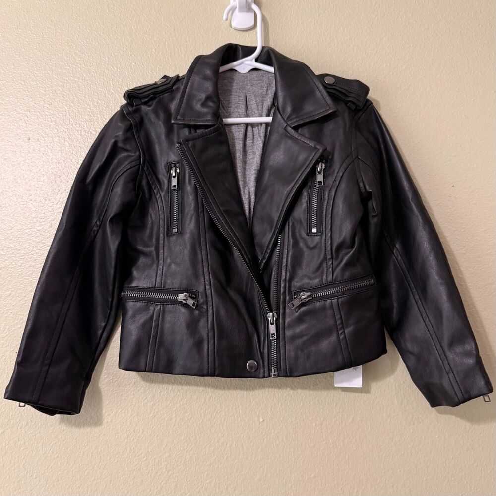 Chaser Kids Matte Vegan Leather Moto Jacket Black Size 4 NWT